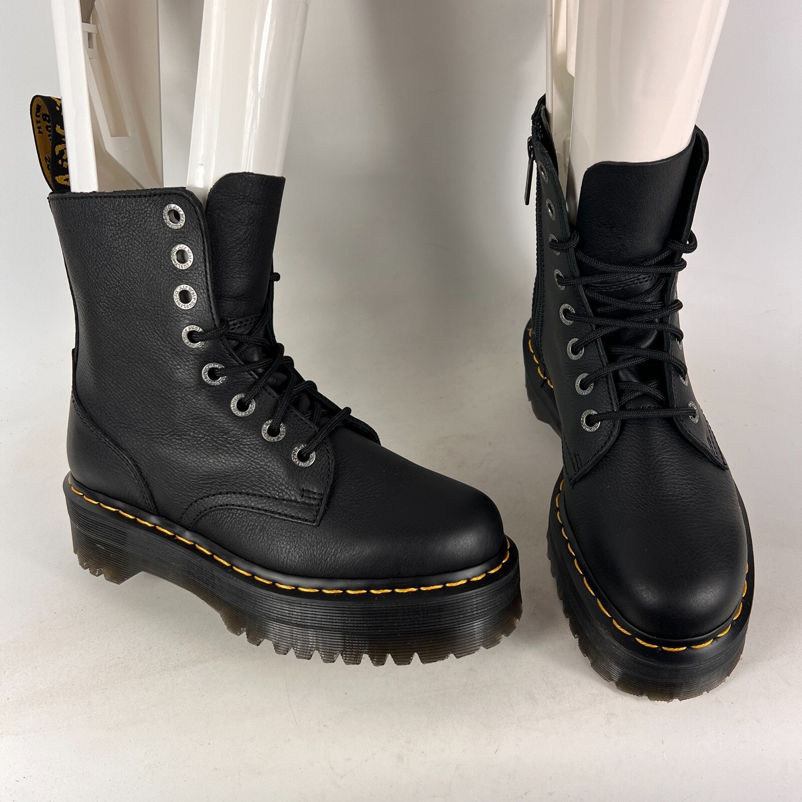 Dr Martens Jadon 3 Moto Boots Women’s Size 9 Black Leather Platform Side Zip